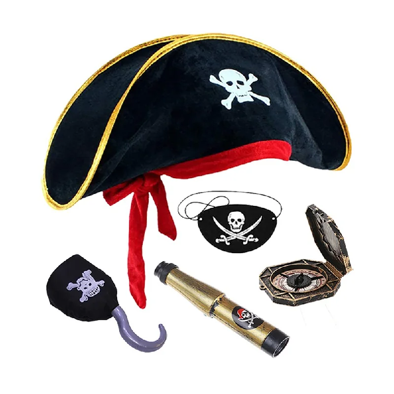 Wholesale Captain Party Accessories Funny  Pirate Hat Set for Children Kids Caribbean Fancy Dress Gorro Pirata with Eye Patch
