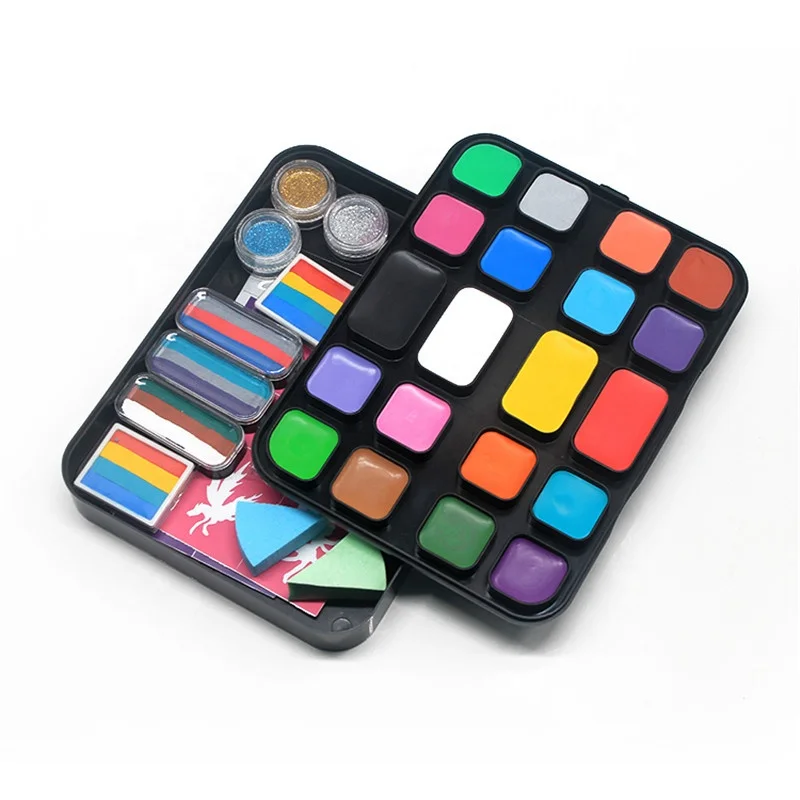 Water-Based Face Painting Palette Professional 20 Colors Face Paint Kit with Stencils Double Layer Boutique Gift Box