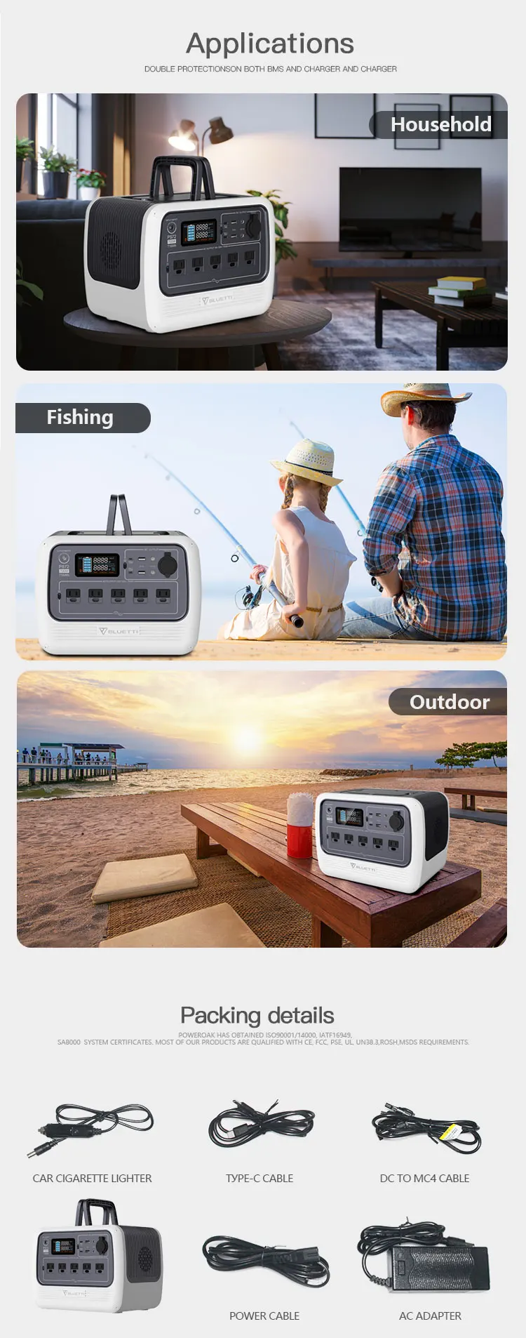 500w 700w rechargeable  Longlife Cycle  Lifepo4 Battery  ODM OEM portable Solar power station for outdoor camping life