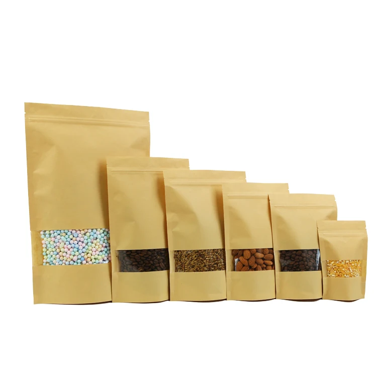 Plain Kraft Paper Bags Food Grade Full Printing Customized Kraft Paper Tea Packaging Bags Stand Up Pouches With Logo