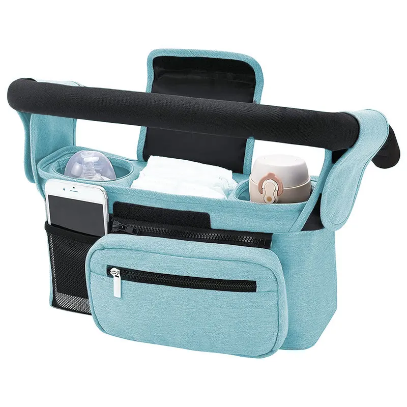 Universal Custom Baby Caddy Diaper Organizer Bag with Insulated Cup Holders for Strollers