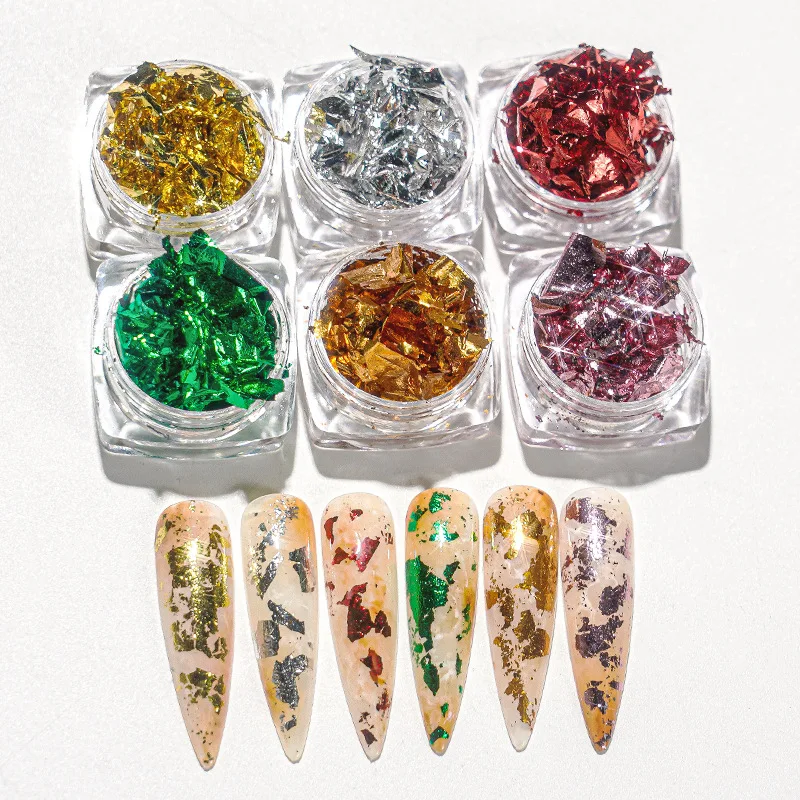 Оптовая продажа ювелирные украшения из смолы позолоченные металлические листья для ногтей картина ремесла набор золотых серебряных розовых хлопьев фольги