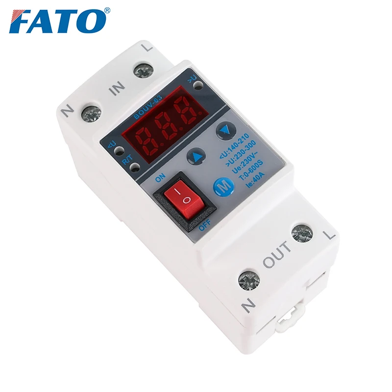 Fato Din Rail Digital Electric Voltage Protector Adjustable Over Under Voltage Protection 40A 230V