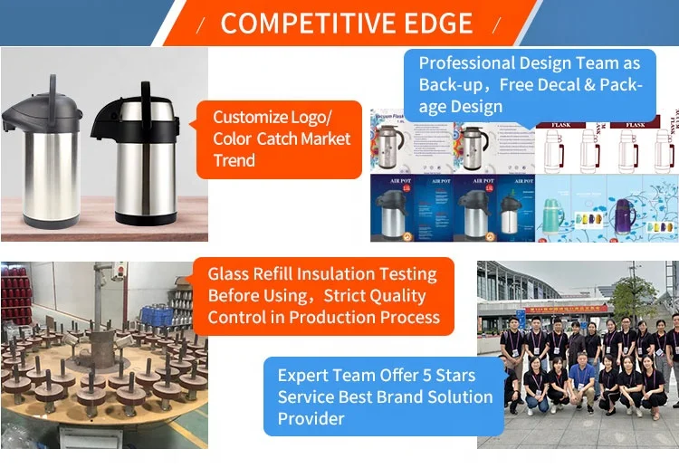 Free Sample 2l 2.5l 3l 3.5l 4l 5l Pump Commerical  Double Wall Stainless Steel Vacuum Airpot Air pot Flask Thermo Termo