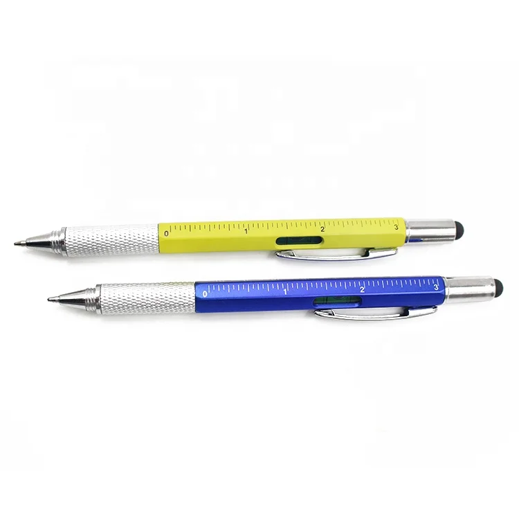 promotional multi-function tool ballpoint pen 5 In 1 stylus soft screen metal Pens with screwdriver gradienter and ruler