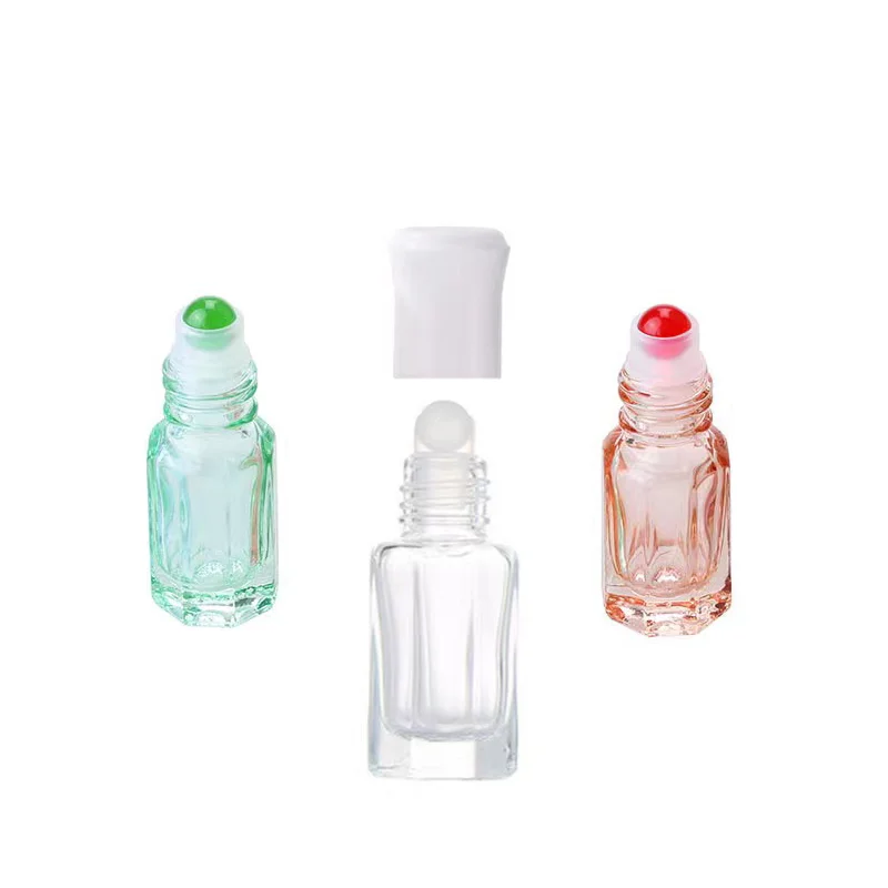 Factory perfume bottle essential oil glass bottle with roll-on ball and lid attar octagon glass bottle