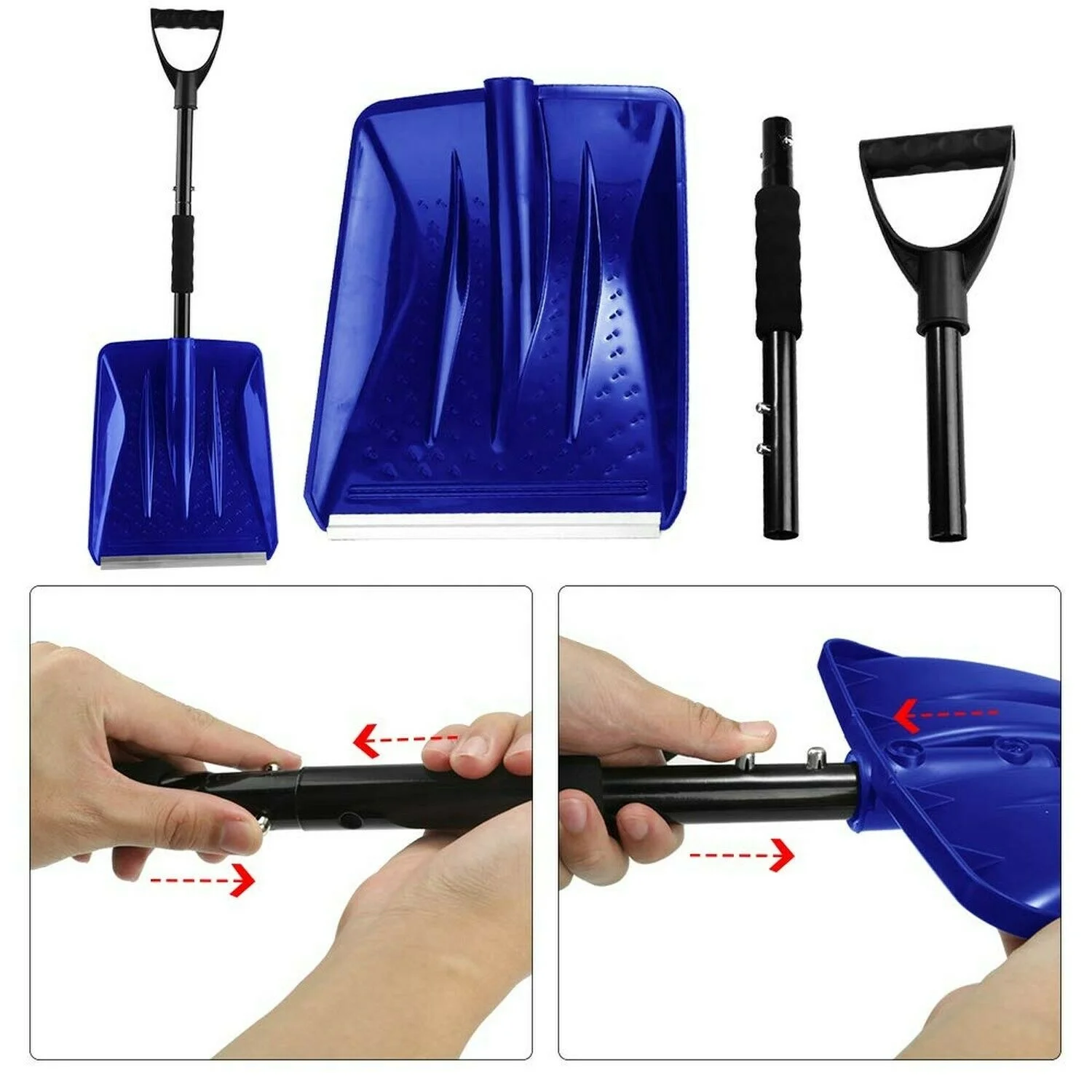 
Snow Shovel, Detachable Plastic Snow Shovel with D-Grip Handle 