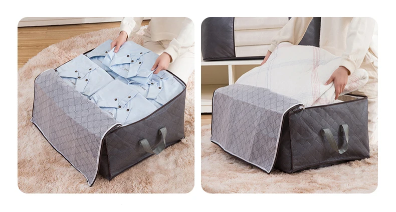 amazon hot sell 3 Pack Large Capacity Thick Fabric Clothes Storage Bag Foldable Zipper Organizer with Reinforced Handle