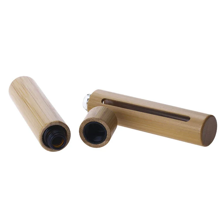 Custom Logo 10ml Bamboo Shell Glass Roll on Bottles for Essential Oils with Stainless Steel Roller Balls Rollerball Container