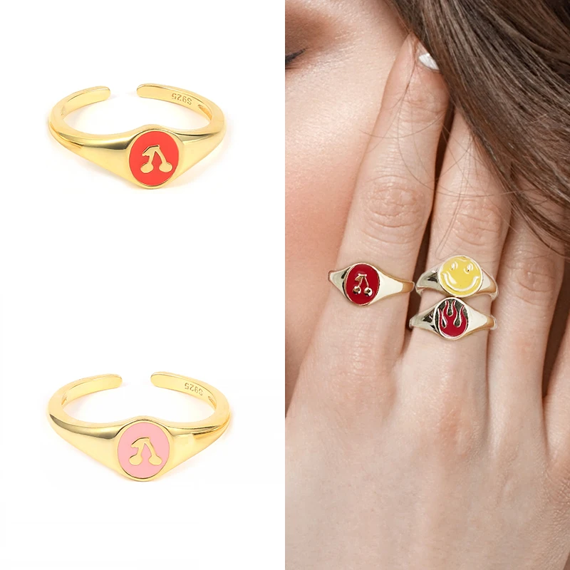 Милые ювелирные изделия ROXI с изображением вишни, любимые девушки, Серебро S925 пробы, крупные регулируемые кольца