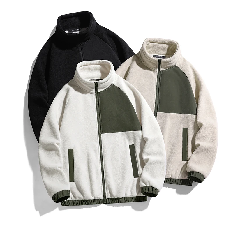 Unisex Custom Logo Raglan Zip-up Sherpa Jacket Soft and Warm Cozy Outer Wearing Fleece Jackets