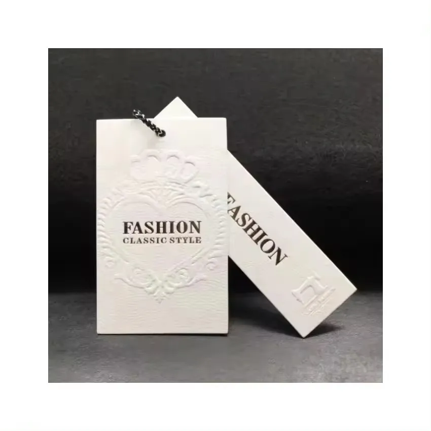 Custom Printing Brand Name Logo Clothing Out Swing Garment Labels Die Cut Hang Tag Embossed Paper Hangtags
