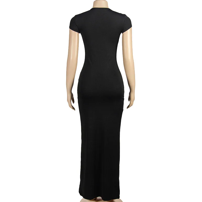 New Summer Solid Color Bodycon Lady Tight Bodycon Sexy Short Sleeve Dress Cheap Casual Long Maxi Dress Women