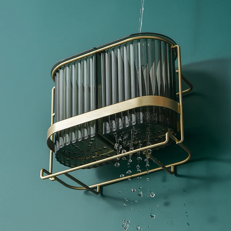 Home Kitchen Wall-Mounted Tube Light Luxury European-Style Draining Chopsticks Rack Tableware Storage Double-Layer Storage Cage