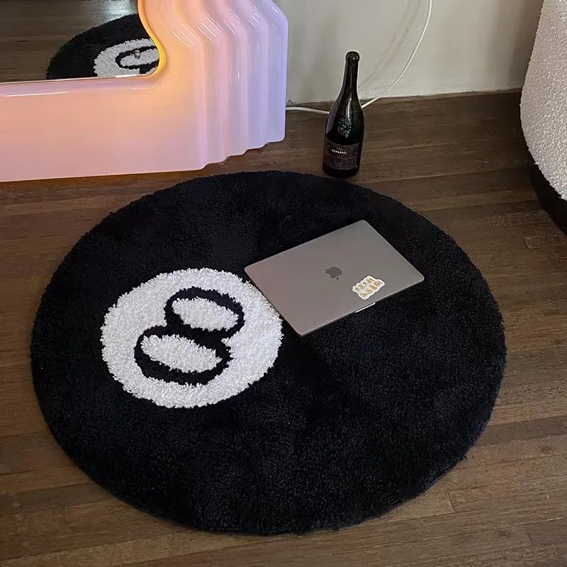 Simple Black No.8 Flocked Carpet Living Room Sofa Floor Mat Study Bedside Stain Resistant And Non Slip Home Decorative Rug