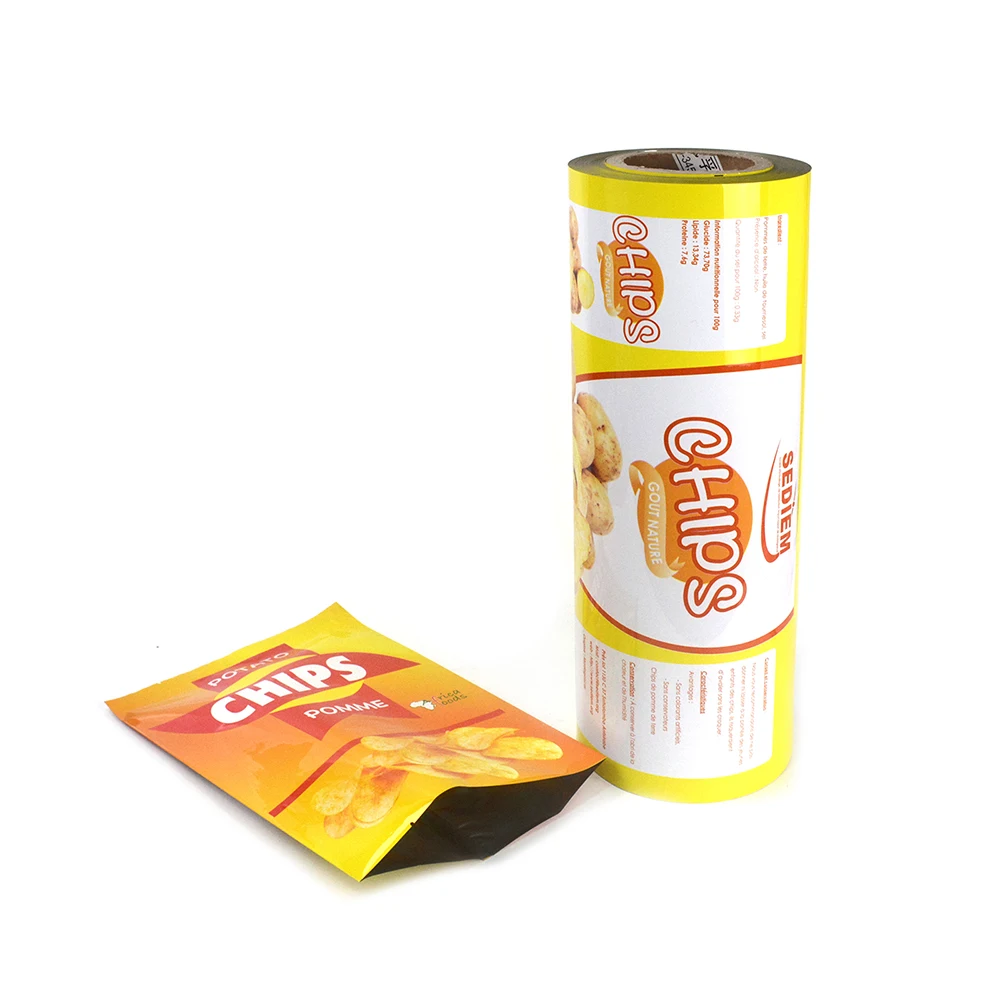 Custom Printed Potato Chips Package Aluminum Foil Food Packaging Film Plastic Laminated Sachet Packing Film Roll For Snack