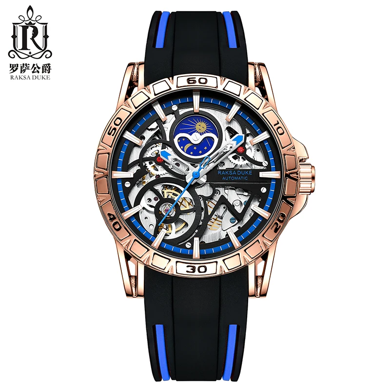 RAKSA DUKE 900A hot sell mechanical watch original Rubber band Waterproof moon phase character sports watch