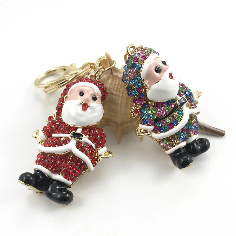 Christmas Gifts 2021 Creative Exquisite Rhinestone Santa Claus Keychain Car Pendant Bag