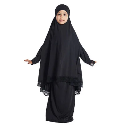 C0024 Muslim Children Kids Girls Hijab KHimar Skirt Set Prayer Dress Suit Islamic Arab Baby Robe Sets