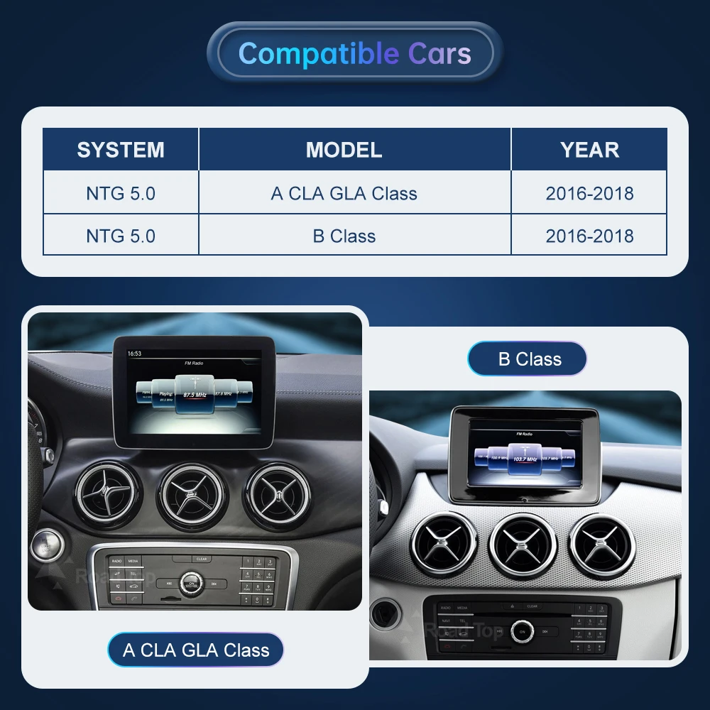 Road Top Wireless CarPlay Android Auto Multimedia Display Screen for Mercedes-Benz A B CLA GLA Class W176 W246 2016-2018 NTG5.0