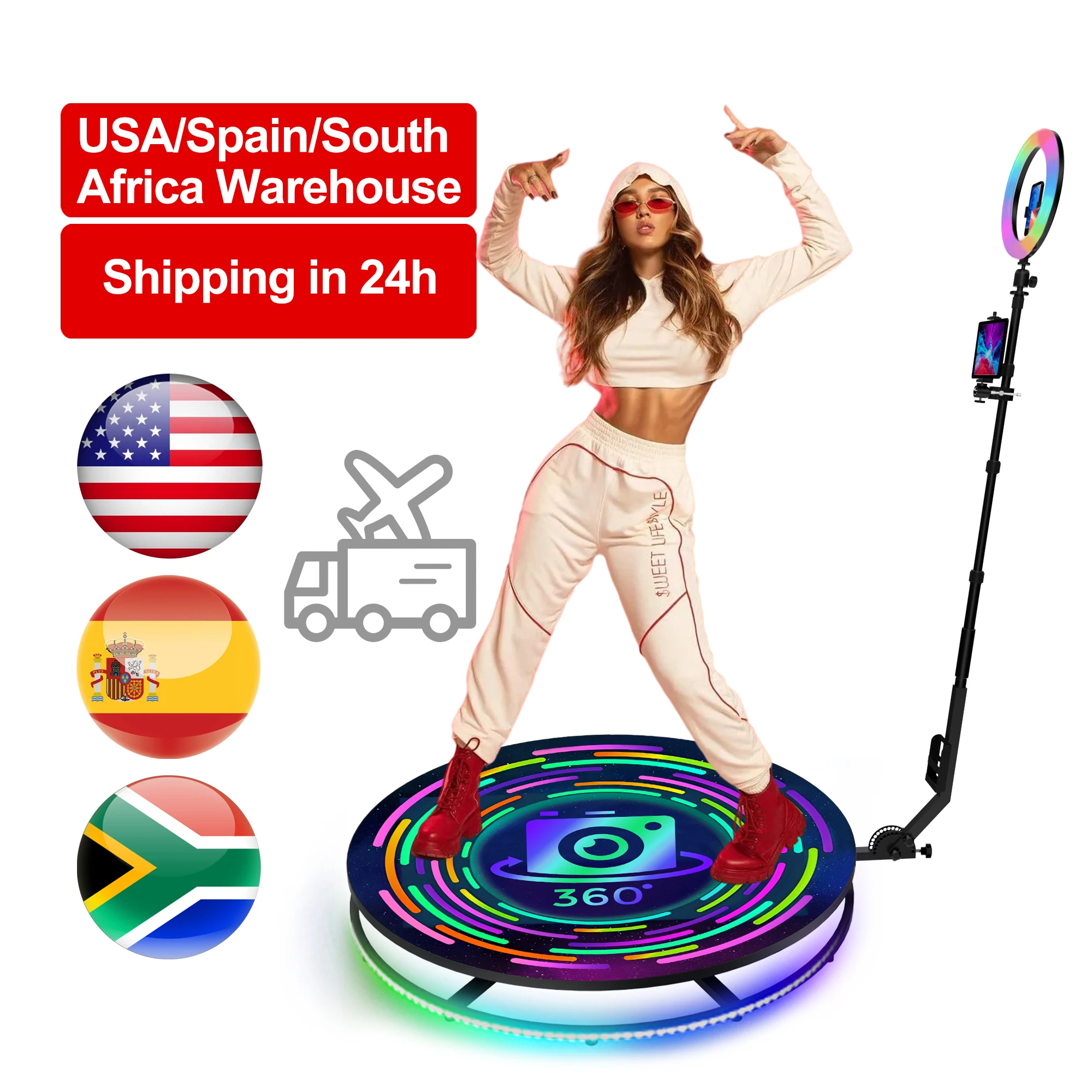 USA Spain South Africa Warehouse Fast Shipping Led 360 Video Booth Rotating Pvc Photo Booth Prop For Night Club Tent