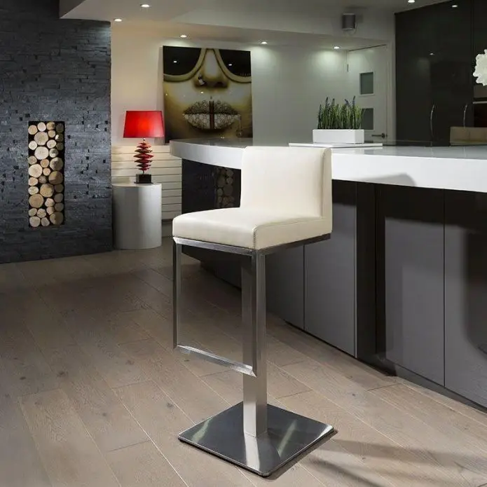 Bar Furniture flat square base stainless steel  fabric look leather bar chair with back