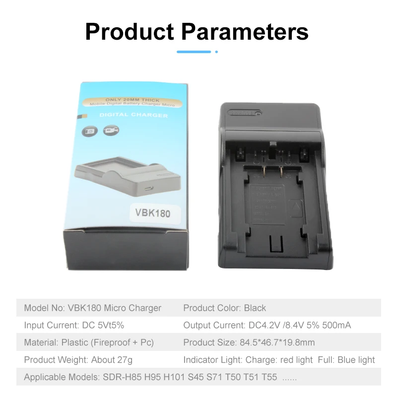 Зарядное устройство USB для фотоаппарата Panasonic SDR T76K T76 T71 T55 T50 S71 S70 S50 S45 HS80 HS60 H101 H100