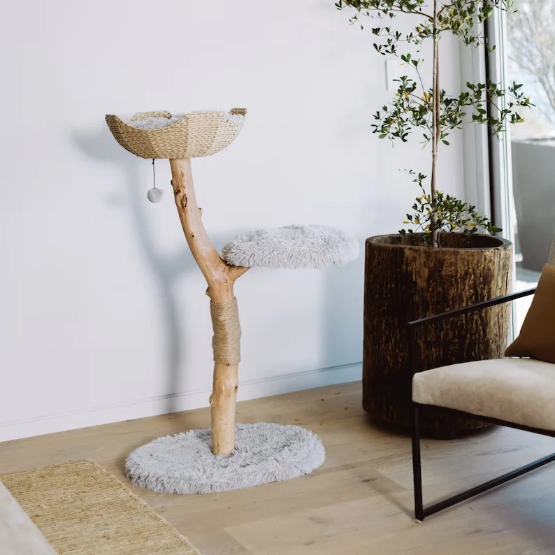 Modern Single Branch Cat Tower Sustainable Wood Cat Condo  Climbing Furniture and Gift for Cat Lovers