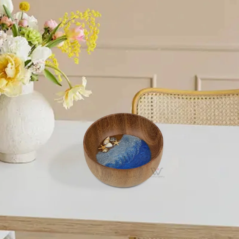Souvenir Business Gift Wooden Wave Handmade Bowel Gift Abalone Flower Wood Material Artificial