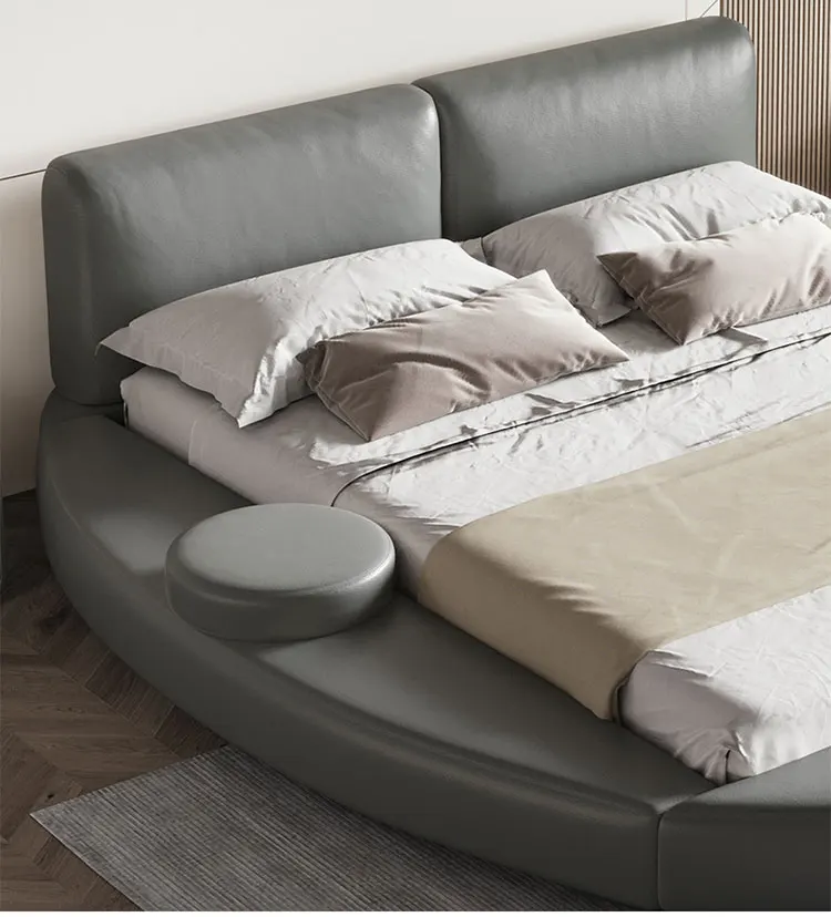 Bedroom furniture Genuine leather king size round bed double bed wedding bed modern and minimalist home level hotel master