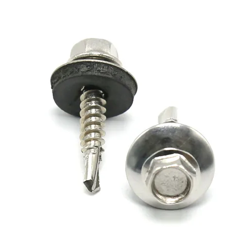 China Manufacturer Direct Supply  SS304 Carbon Steel Hex Washer Head Self Drilling Screw with Black EPDM  Bonded Washer