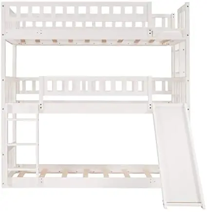 
Separable Triple Bunk Bed with Slide and Ladder Loft Twin Over Twin Bed Frame for Kids 