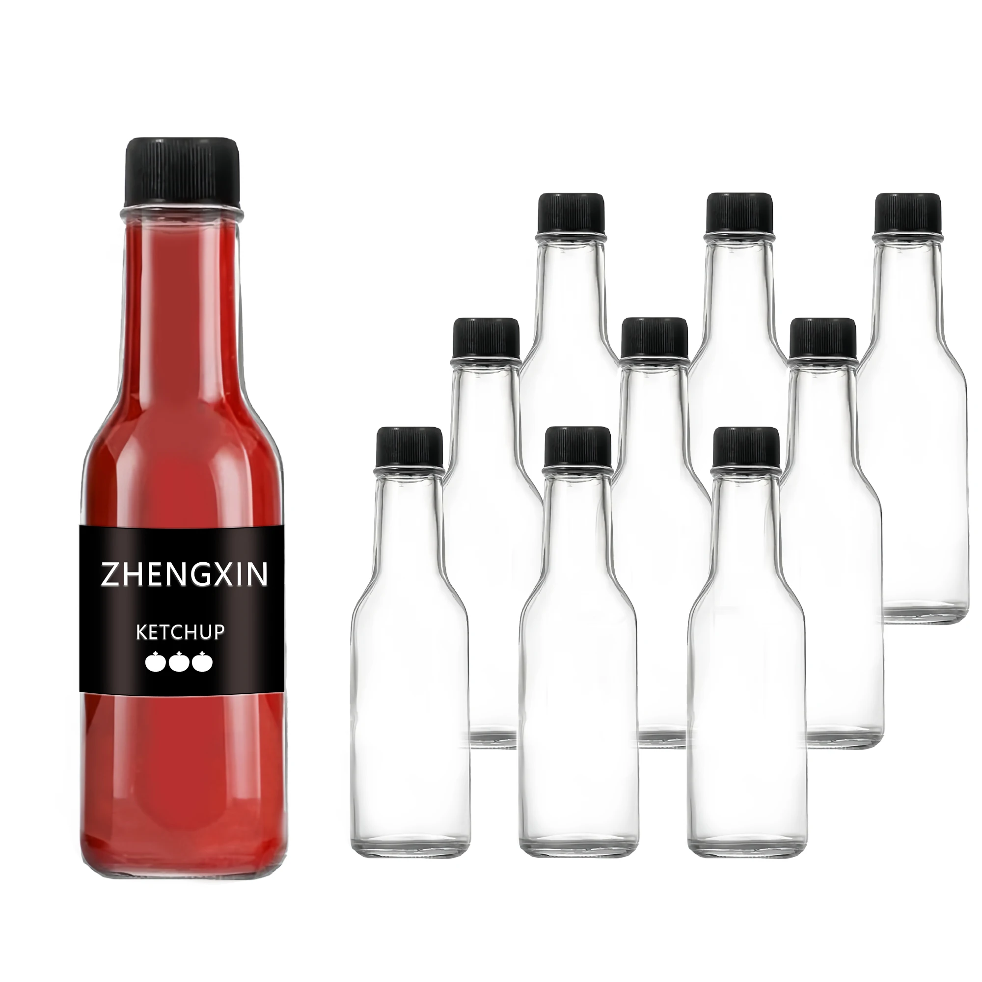 BELLE VOUS Mini Bottle Reusable 150ml empty glass sauce bottles with plastic black cap for weddings and parties