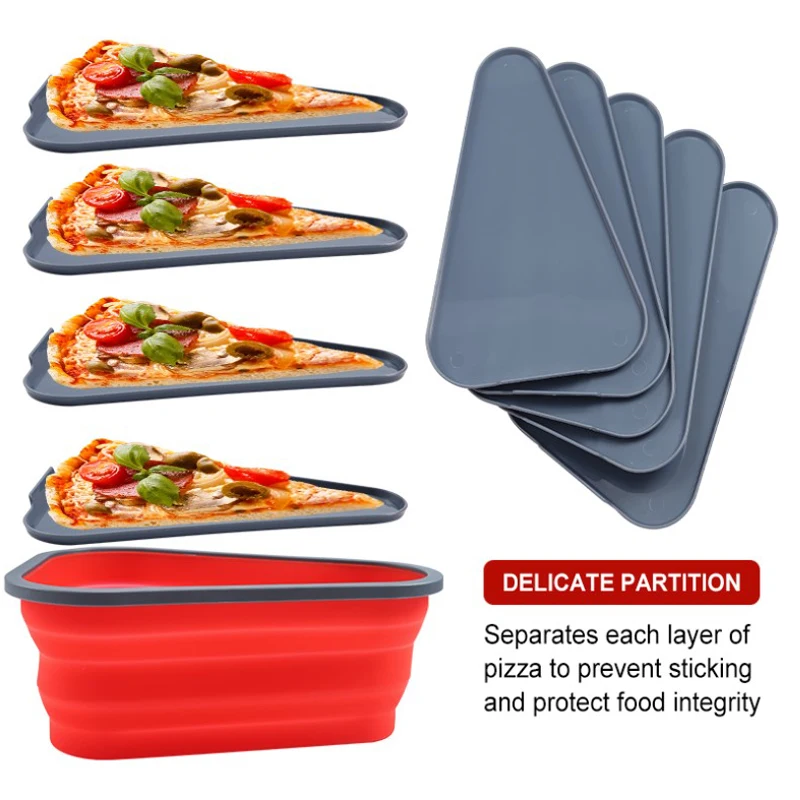 Reusable foldable pizza pack box storage box portable collapsible silicone pizza box container with 5 trays