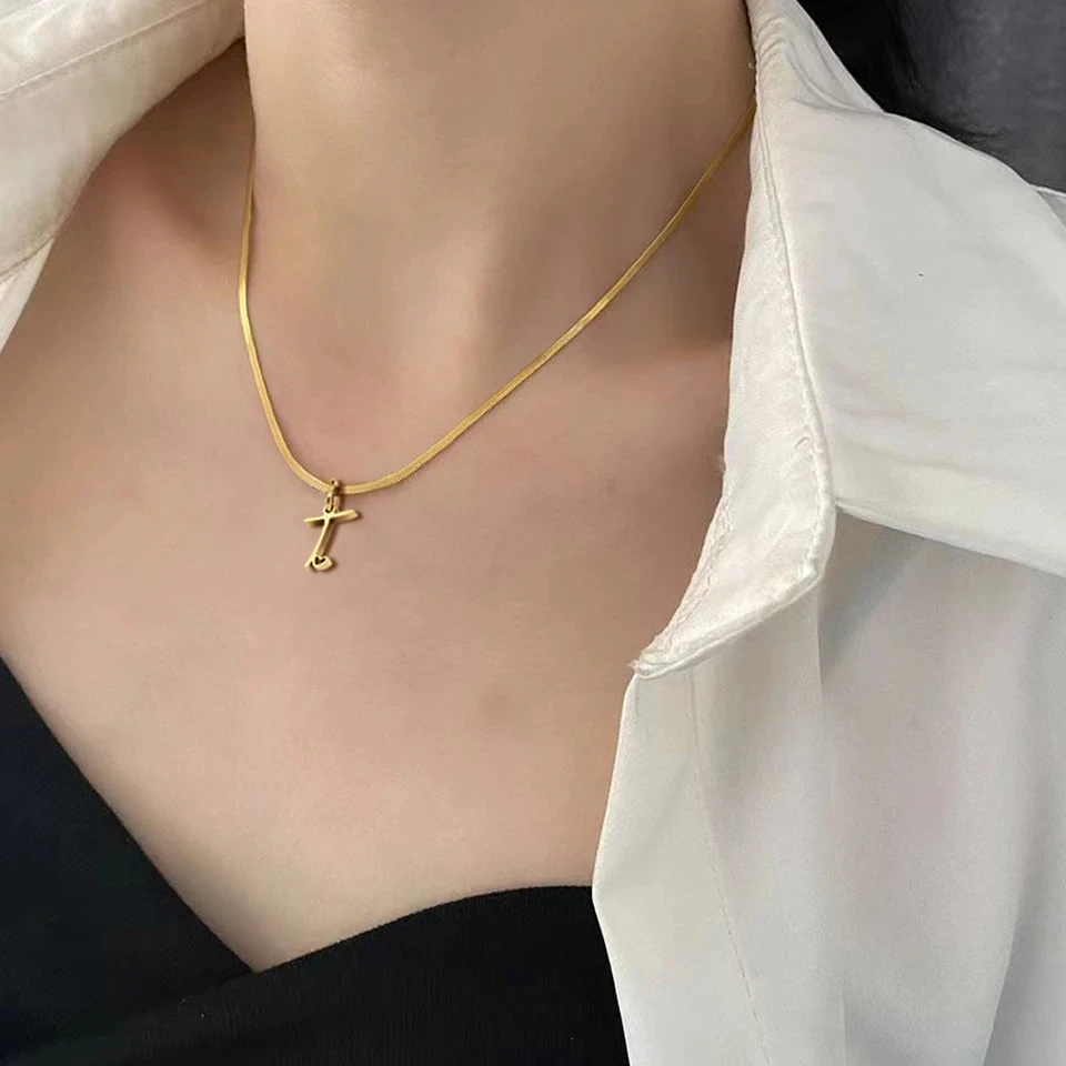 eManco DIY Flat Snake Chain Love Letter Initial Necklace Stainless Steel Jewelry Alphabet Pendant Necklace