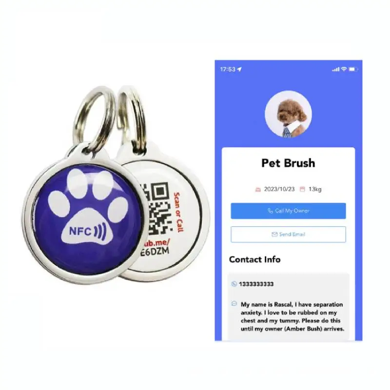 2023 индивидуальное веб-приложение NFC RFID эпоксидная бирка для домашних животных кодов водонепроницаемая мини-собак