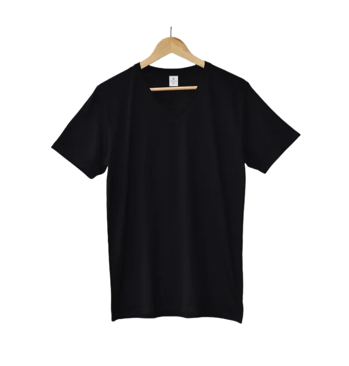 RTS men black plain t shirt wholesale low price polyester cotton blank slim fit t shirt short sleeve t shirt v neck