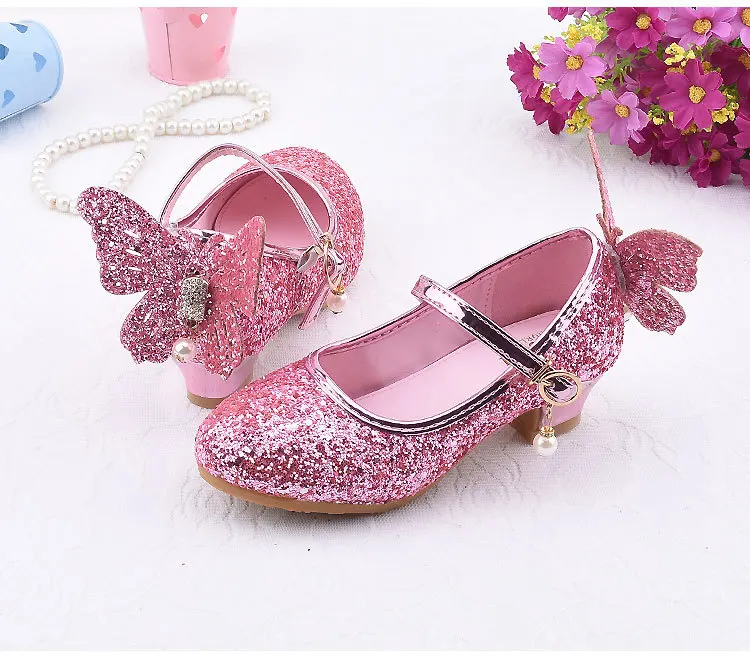 007  Fashion New Design Kids Princess Shoes Sequined Baby Little Girls Wedding Party Shoes 2019