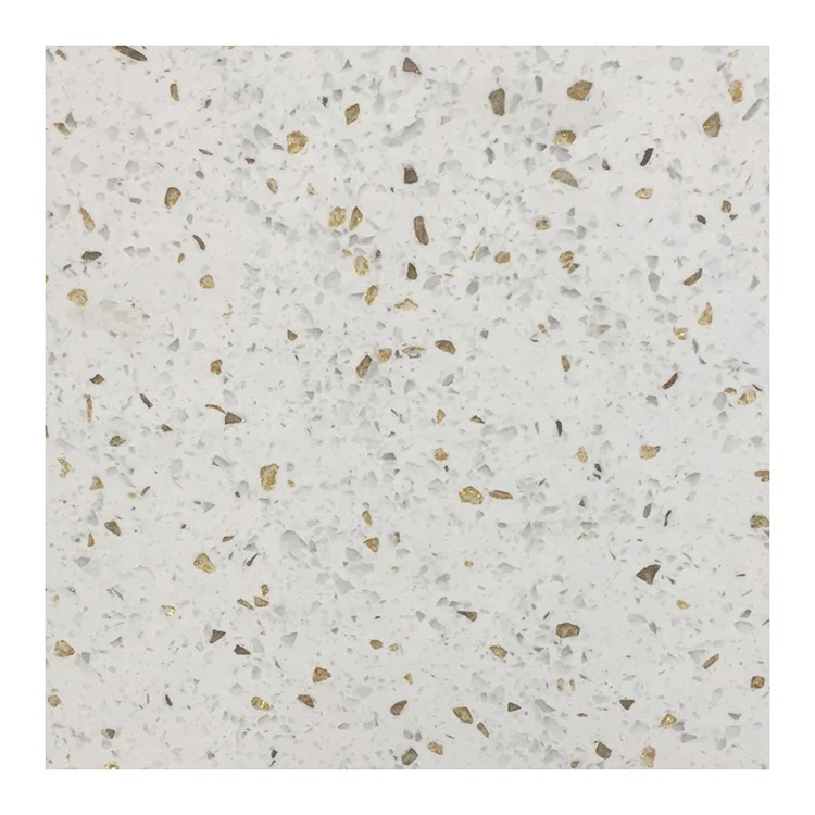 Gold white engineered stone floor tile sparkle quartz countertops