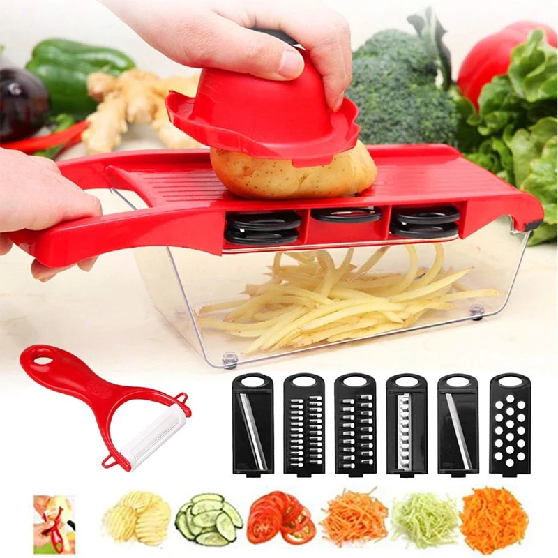 6 in 1 Multi-function Vegetable Slicer Kitchen Mandolin Potato Chopper  Food Cutter with Storage Container
