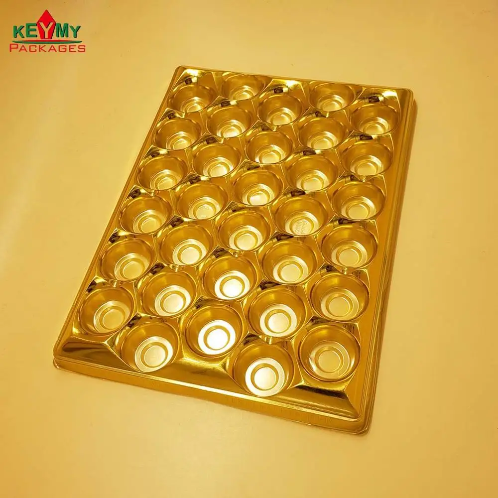 candy tray, customize gold or silvery PET blister tray for food from ISO approved factory, in Shenzhen