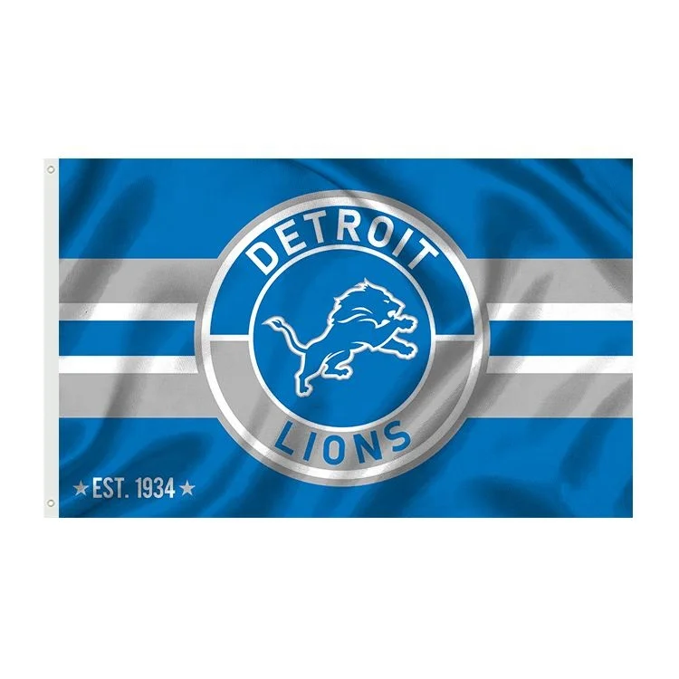 Hot Sale Custom 3X5ft  Team Outdoor Football Sports Banners With Helmet Detroit Lions Flags