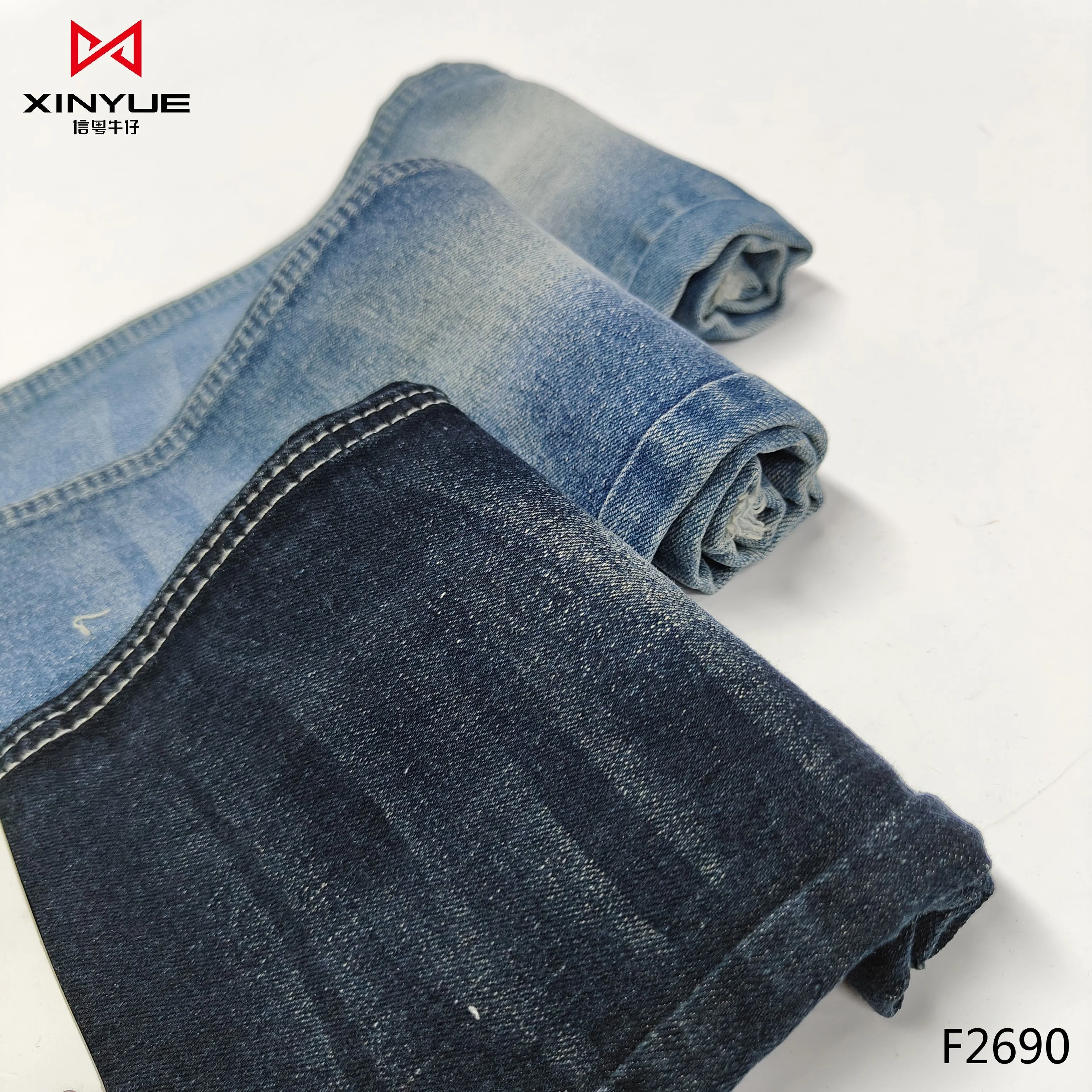 French Terry Fabric Spandex Printed Denim Durable Econyl 68 Cotton, 30 Polyester, 2 Tricot Woven Rolls of Denim Fabric YARN DYED