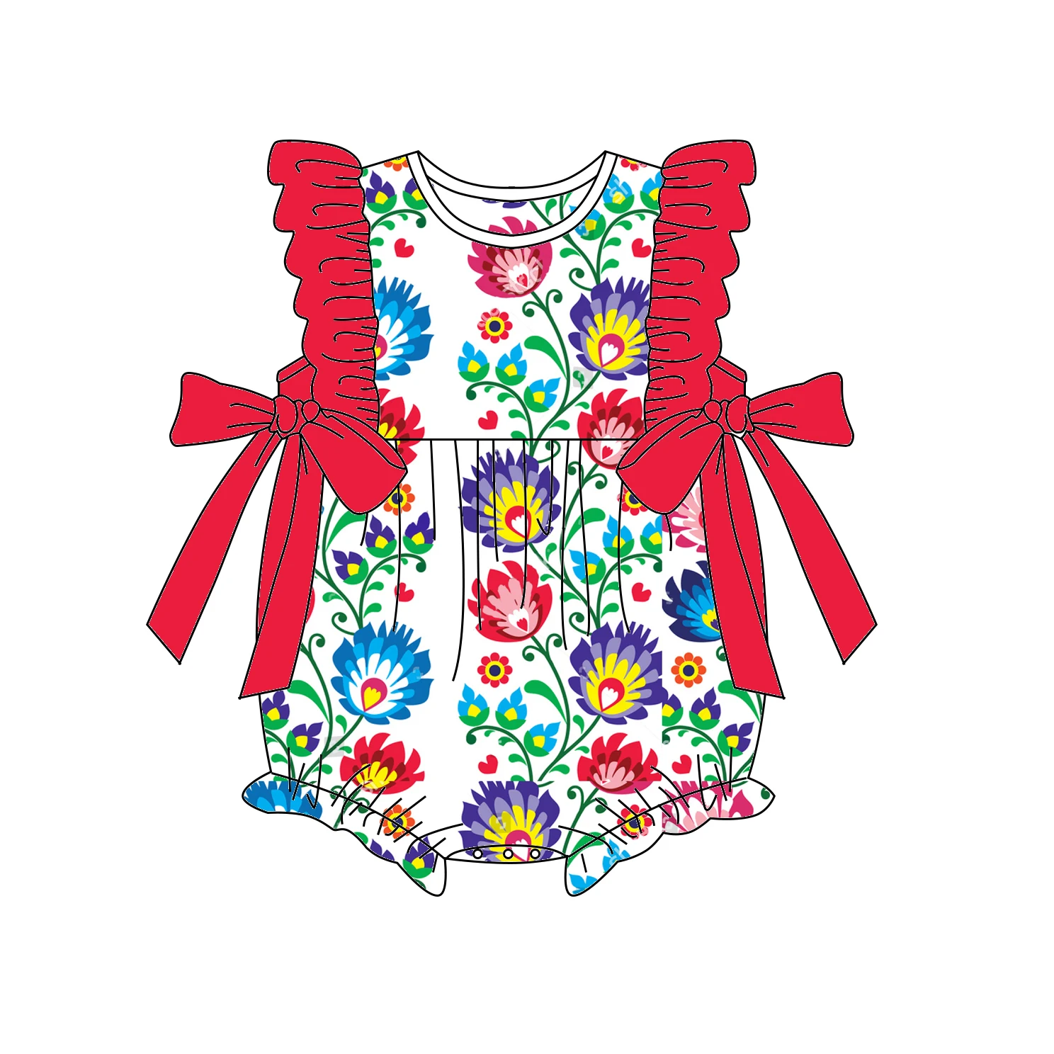 Summer toddler girls jumpsuit Red traditional folk polish pattern 95% Cotton embroidery Floral Rompers personalized BABY onesies