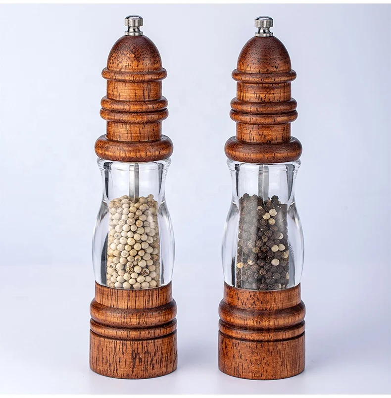 Kingwise Household Pepper Spice Grain Mills Porcelain Grinding Core Kitchen Tools Wooden Mill Pepper and Salt Grinder