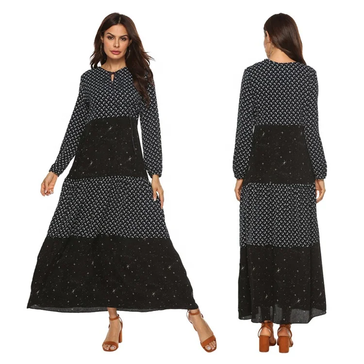 
New star print patchwork long sleeve dress for Muslim women dresses women elegant muslim women clothing 