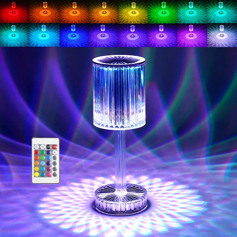 Romantic Portable 16 Color Atmosphere USB Rechargeable Rose Remote Acrylic Crystal Decorative LED night lights table lamp