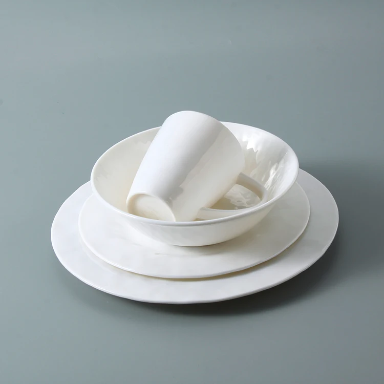 High quality plain white round shape hotel restaurant unbreakable melamine dinner plates dishes dinnerware set tableware