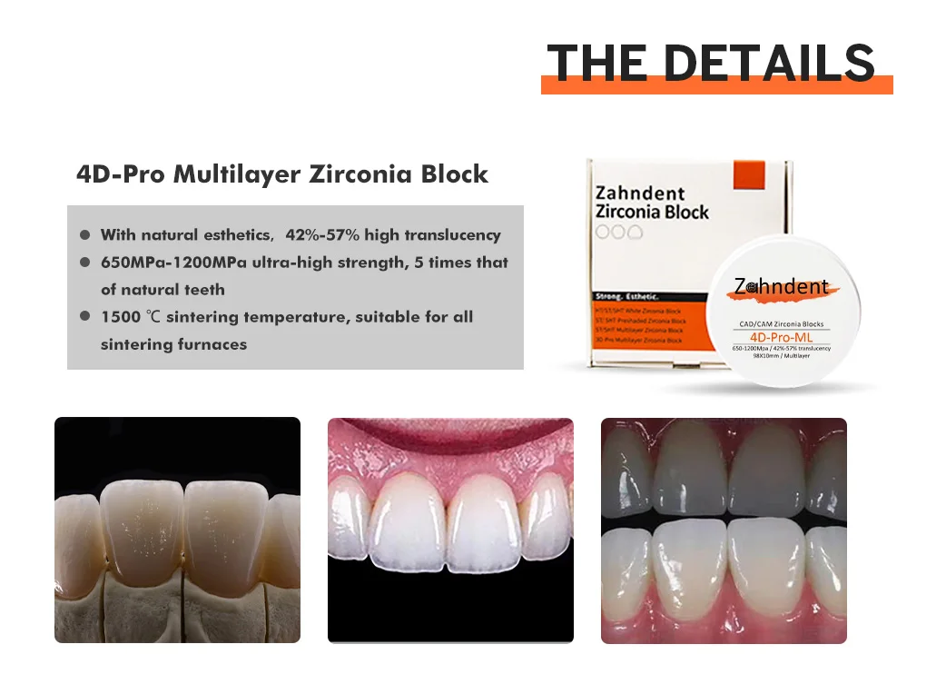 Hot Sale 98mm Dental Consumable Materials Full ceramics Multilayer Zirconia Blanks  4d pro ml