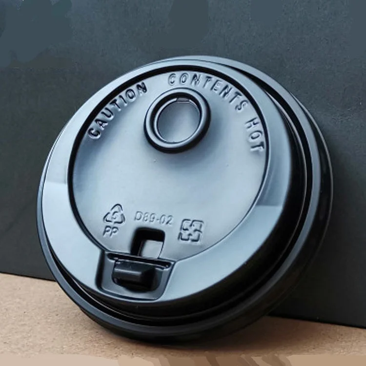 Disposable Double Hole Flat Lid Black  Coffee Lids  Food Grade Plastic PP Material For Bubble Tea Cups